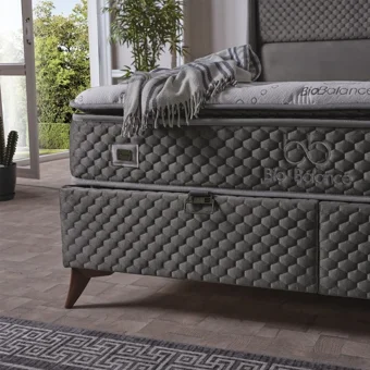 Armis Bio Balance 140 x 190 cm Yataklı Başlıklı Çift Kişilik Sandıklı Baza Seti Füme