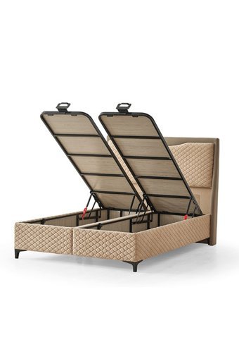 Flora Beddıng Mayer Soft Flex 160 x 200 cm Ayrılabilen Yataklı Başlıklı Çift Kişilik Sandıklı Baza Seti Bej