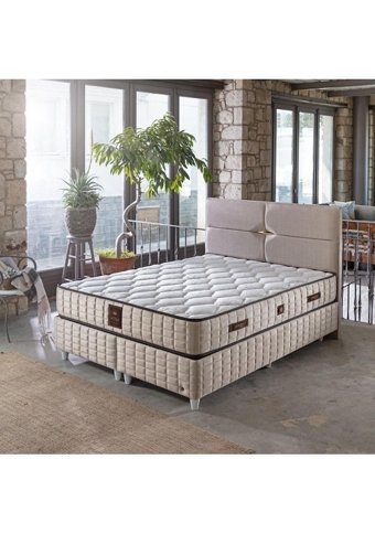 Md Setra 140 x 190 cm Ayrılabilen Yataklı Başlıklı Çift Kişilik Sandıklı Baza Seti Kemik