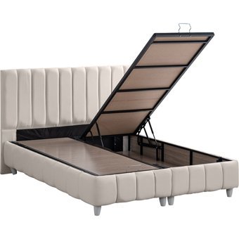 Cesur Narva 160 x 200 cm Ayrılabilen Yataklı Başlıklı Çift Kişilik Sandıklı Baza Seti Krem