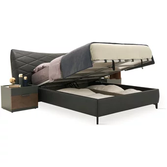 Enza Home Dorian 150 x 200 cm Başlıklı Çift Kişilik Sandıklı Baza Seti Antrasit