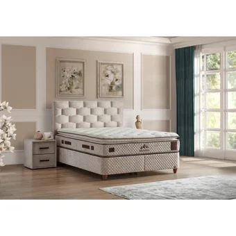 Abc Bedding Magnesıa 180 x 200 cm Ayrılabilen Başlıksız Çift Kişilik Sandıklı Baza Krem