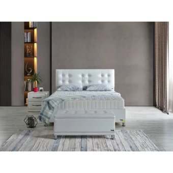 Arleno Bedding Jaguar 160 x 200 cm Ayrılabilen Yataklı Başlıklı Çift Kişilik Sandıklı Baza Seti Beyaz