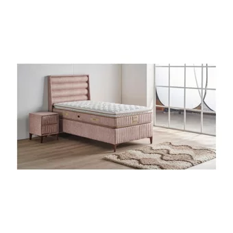 Mobilya Dükkanım Arobel 100x200 cm Başlıklı Yataklı Sandıklı Tek Kişilik Baza Seti Pembe