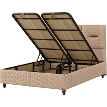 Mobilya Dükkanım Demo 150 x 200 cm Ayrılabilen Başlıklı Çift Kişilik Sandıklı Baza Seti Krem