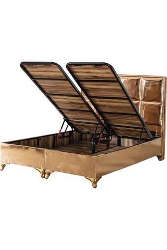 Hammak Home Cooper 180 x 200 cm Ayrılabilen Başlıklı Çift Kişilik Sandıklı Baza Seti Altın