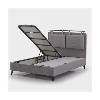Armis Bamboo 150 x 200 cm Başlıksız Çift Kişilik Sandıklı Baza Gri