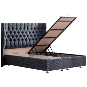 Setay Napoli 180 x 200 cm Ayrılabilen Yataklı Başlıklı Çift Kişilik Sandıklı Baza Seti Antrasit