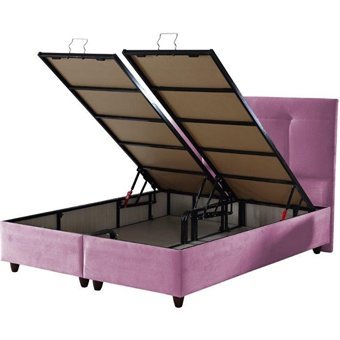 İpek Mobilya Manolya 150 x 200 cm Başlıklı Çift Kişilik Sandıklı Baza Seti Pembe