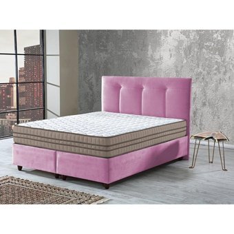 İpek Mobilya Manolya 150 x 200 cm Başlıklı Çift Kişilik Sandıklı Baza Seti Pembe