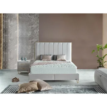Arleno Bedding Mabel 160 x 200 cm Ayrılabilen Yataklı Başlıklı Çift Kişilik Sandıklı Baza Seti Beyaz