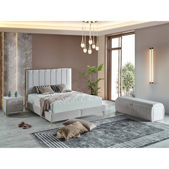 Arleno Bedding Mabel 160 x 200 cm Ayrılabilen Yataklı Başlıklı Çift Kişilik Sandıklı Baza Seti Beyaz