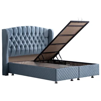 Setay Nice 200 x 150 cm Ayrılabilen Yataklı Başlıklı Çift Kişilik Sandıklı Baza Seti Mavi