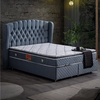 Setay Nice 200 x 150 cm Ayrılabilen Yataklı Başlıklı Çift Kişilik Sandıklı Baza Seti Mavi