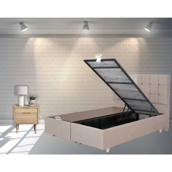 Berksan Uyku Dünyası 120 x 200 cm Başlıklı Çift Kişilik Sandıklı Baza Seti Krem