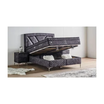 Mobilya Dükkanım Niobe 160 x 200 cm Ayrılabilen Yataklı Başlıklı Çift Kişilik Sandıklı Baza Seti Antrasit