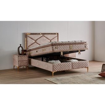 Md Helen 150 x 200 cm Ayrılabilen Başlıksız Çift Kişilik Sandıklı Baza Pudra