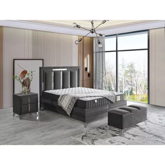 Arleno Bedding Polaris 160 x 200 cm Ayrılabilen Yataklı Başlıklı Çift Kişilik Sandıklı Baza Seti Antrasit