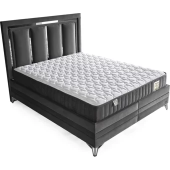 Arleno Bedding Polaris 160 x 200 cm Ayrılabilen Yataklı Başlıklı Çift Kişilik Sandıklı Baza Seti Antrasit
