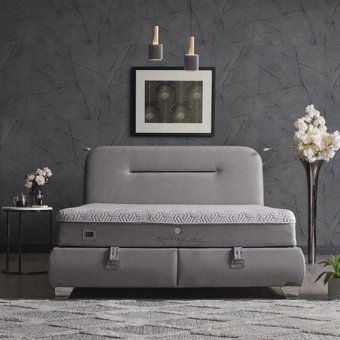 Armis Space 200 x 200 cm Yataklı Başlıklı Çift Kişilik Sandıklı Baza Seti Bej