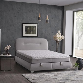 Armis Space 200 x 200 cm Yataklı Başlıklı Çift Kişilik Sandıklı Baza Seti Bej