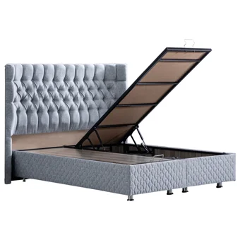 Setay Napoli 200 x 160 cm Ayrılabilen Yataklı Başlıklı Çift Kişilik Sandıklı Baza Seti Gri