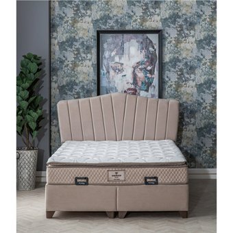 Weltew Home Kiev 180 x 200 cm Ayrılabilen Başlıklı Çift Kişilik Sandıklı Baza Seti Bej