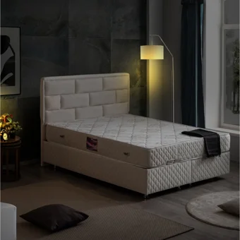 Setay Diego 150 x 200 cm Ayrılabilen Yataklı Başlıklı Çift Kişilik Sandıklı Baza Seti Krem