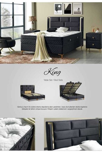 Atlas King 160 x 200 cm Ayrılabilen Yataklı Başlıklı Çift Kişilik Sandıklı Baza Seti Gri