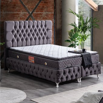 Setay Roma 180 x 200 cm Ayrılabilen Yataklı Başlıklı Çift Kişilik Sandıklı Baza Seti Antrasit