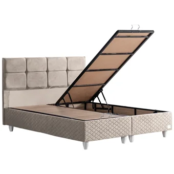 Cesur Gümüş 140 x 190 cm Ayrılabilen Başlıklı Çift Kişilik Sandıklı Baza Seti Krem