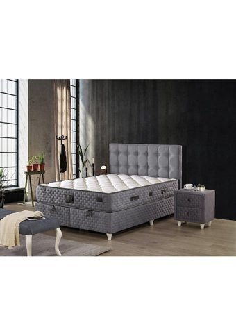 Sleep 150 x 200 cm Ayrılabilen Yataklı Başlıklı Çift Kişilik Sandıklı Baza Seti Gri