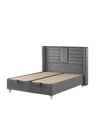 Mobilya Dükkanım Yaren 150 x 200 cm Yataklı Başlıklı Çift Kişilik Sandıklı Baza Seti Gri