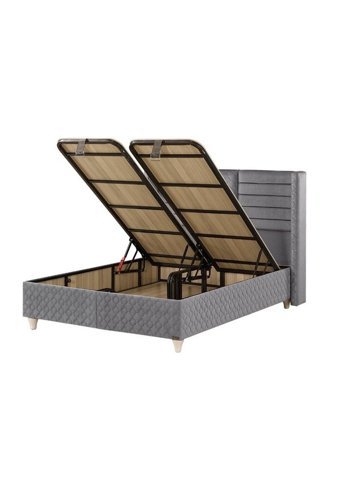 Mobilya Dükkanım Yaren 150 x 200 cm Yataklı Başlıklı Çift Kişilik Sandıklı Baza Seti Gri