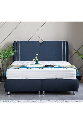 Weltew Yatak Pure 150 x 200 cm Ayrılabilen Başlıklı Çift Kişilik Sandıklı Baza Seti Mavi