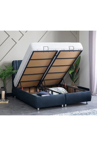 Weltew Yatak Pure 150 x 200 cm Ayrılabilen Başlıklı Çift Kişilik Sandıklı Baza Seti Mavi