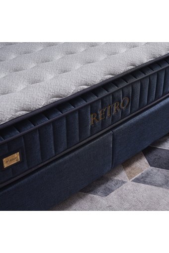 Armis Retro 180 x 200 cm Yataklı Başlıklı Çift Kişilik Sandıklı Baza Seti Lacivert