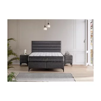 Mobilya Dükkanım Luna 150 x 200 cm Ayrılabilen Yataklı Başlıklı Çift Kişilik Sandıklı Baza Seti Gri