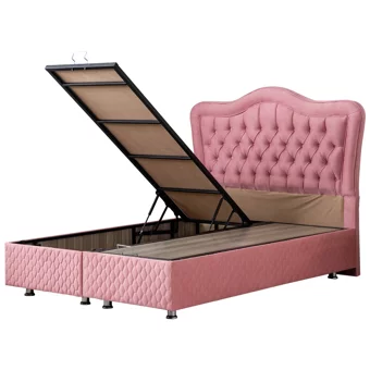 Setay Camelli 140 x 190 cm Ayrılabilen Başlıklı Çift Kişilik Sandıklı Baza Seti Pembe