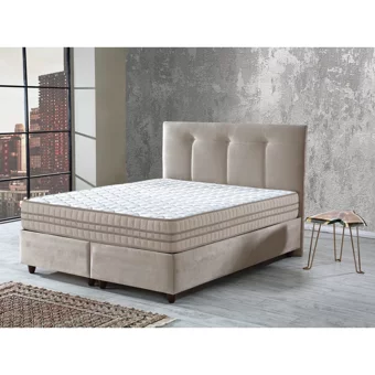 İpek Mobilya Manolya 150 x 200 cm Yataklı Başlıklı Çift Kişilik Sandıklı Baza Seti Bej