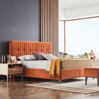 Enza Home Sona 180 x 200 cm Ayrılabilen Başlıklı Çift Kişilik Sandıklı Baza Seti Turuncu