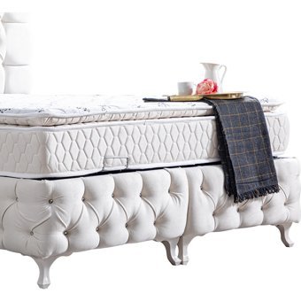 Setay Roma 180 x 200 cm Ayrılabilen Yataklı Başlıklı Çift Kişilik Sandıklı Baza Seti Krem
