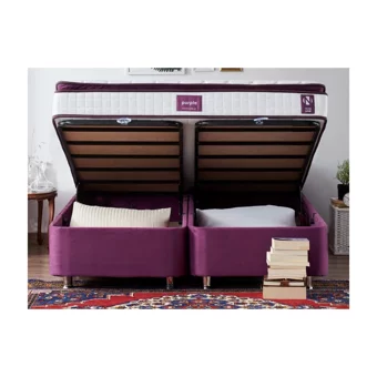 Niron Yatak Purple 180 x 200 cm Başlıklı Çift Kişilik Sandıklı Baza Seti Mor
