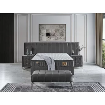 Arleno Bedding Mimoza 160 x 200 cm Yataklı Başlıklı Çift Kişilik Sandıklı Baza Seti Antrasit