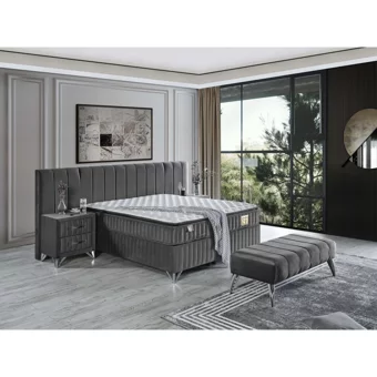 Arleno Bedding Mimoza 160 x 200 cm Yataklı Başlıklı Çift Kişilik Sandıklı Baza Seti Antrasit