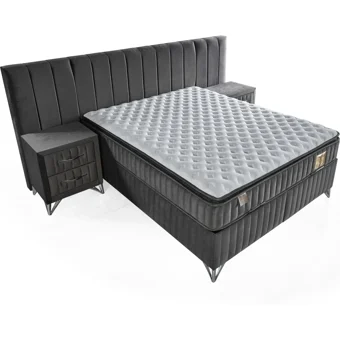 Arleno Bedding Mimoza 160 x 200 cm Yataklı Başlıklı Çift Kişilik Sandıklı Baza Seti Antrasit
