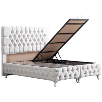 Setay Roma 200 x 150 cm Ayrılabilen Yataklı Başlıklı Çift Kişilik Sandıklı Baza Seti Krem