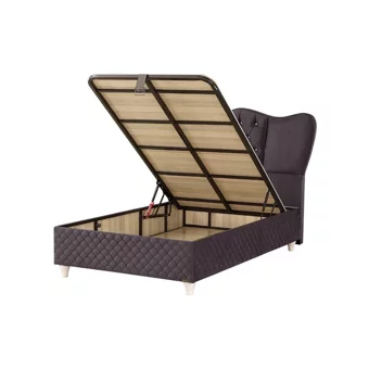 Mobilya Dükkanım Lara 140 x 190 cm Başlıklı Çift Kişilik Sandıklı Baza Seti Antrasit