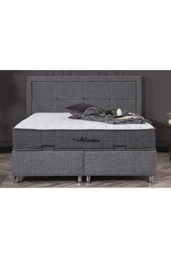 Weltew Home Atlantis 180 x 200 cm Ayrılabilen Başlıklı Çift Kişilik Sandıklı Baza Seti Gri