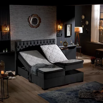 Unimet Leila 160 x 200 cm Ayrılabilen Yataklı Başlıklı Çift Kişilik Sandıklı Baza Seti Antrasit